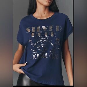 Anthropologie NWOT Silver Hour Graphic T-Shirt with capped sleeve - Women’s L